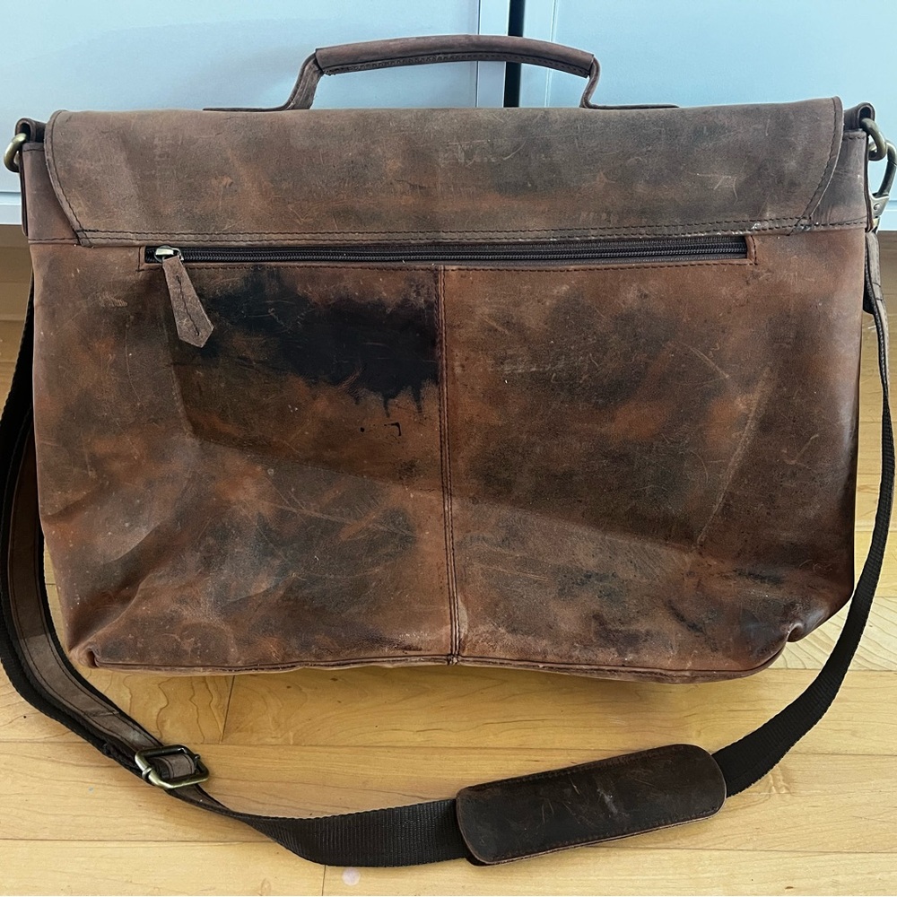 MENS CRAZY HORSE LEATHER SHOULDER MESSENGER LAPTOP BAG - Picture 9 of 16